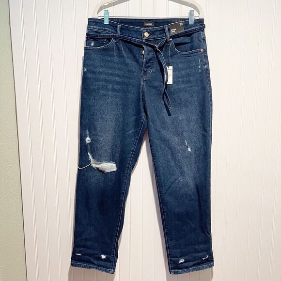 Express Belted Boyfriend Mid Rise Jeans Button Fly NEW Size 12 - Picture 2 of 9